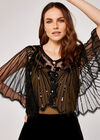 Sequin Mesh Cape Top, Black, large