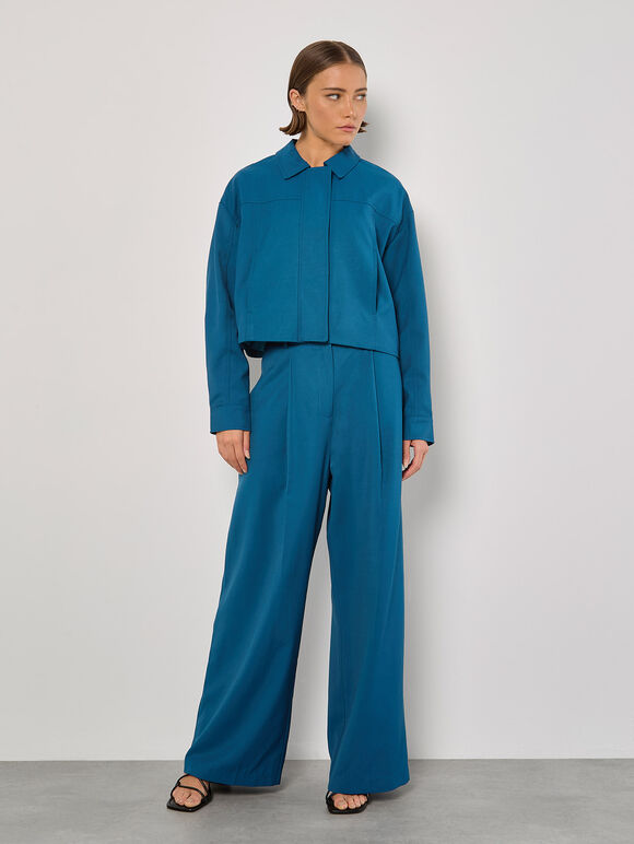 Soft Tailored Cropped Jacket, Teal, large