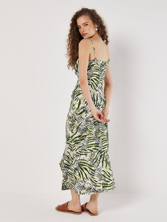 Tropical Zebra Ruffle Tiered Midi Dress, Green, large
