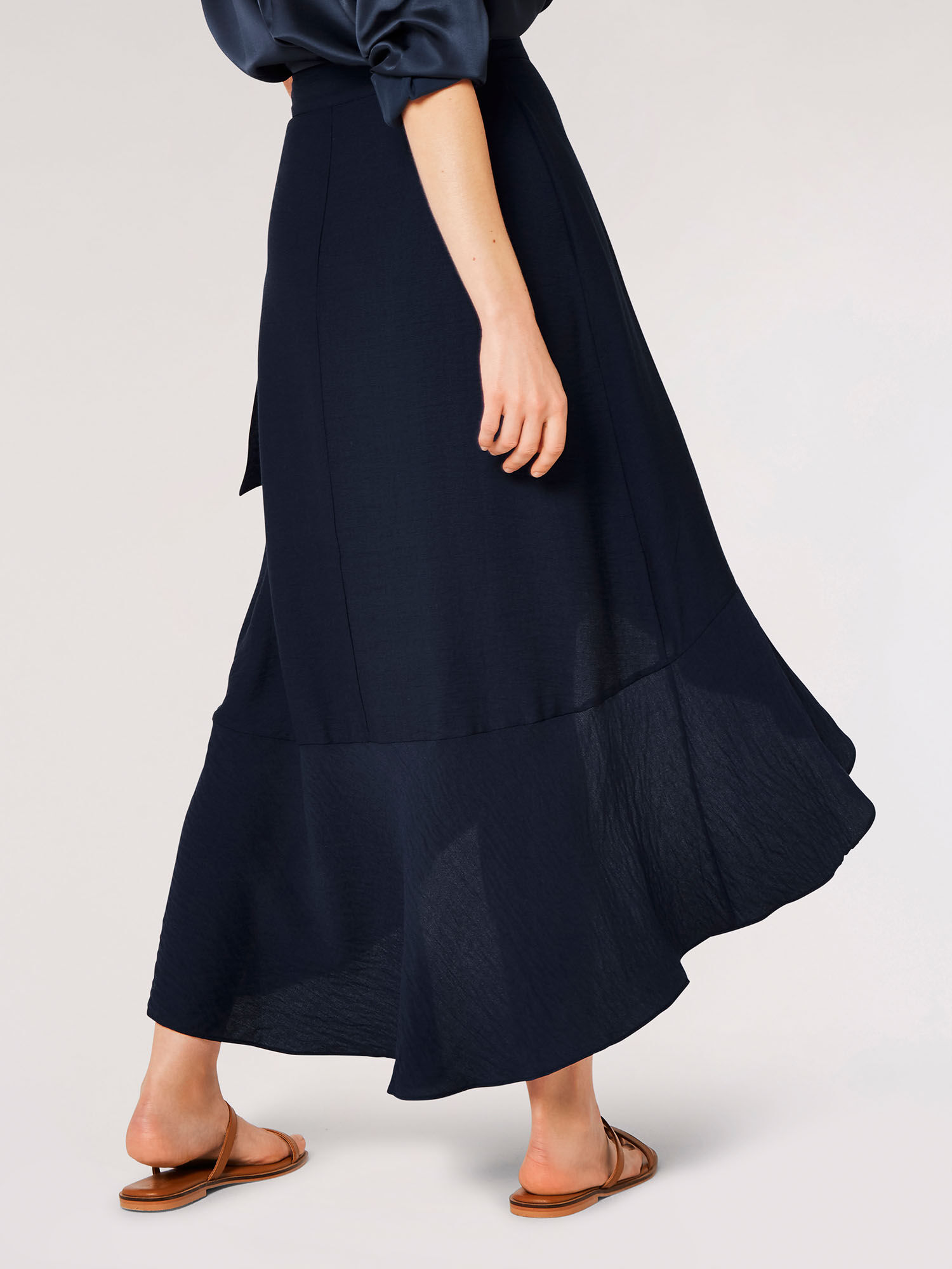 Navy wrap maxi skirt online