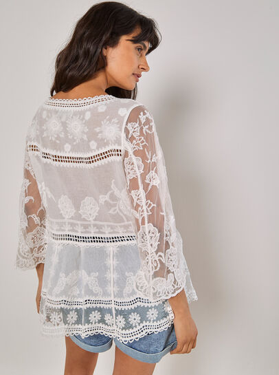 Embroidered Mesh Oversized Top