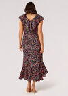 Ditsy Floral Ruffle Wrap Midi Dress, Navy, large