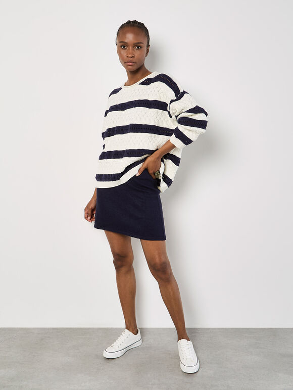 Cable Stripe Pointelle Jumper, White, large