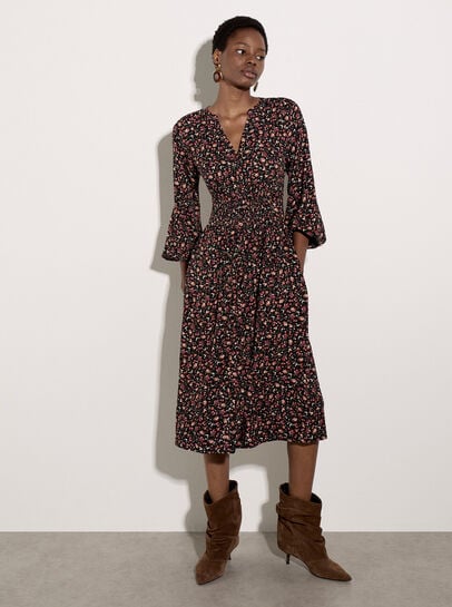 Ditsy Floral Crepe Midi Dress