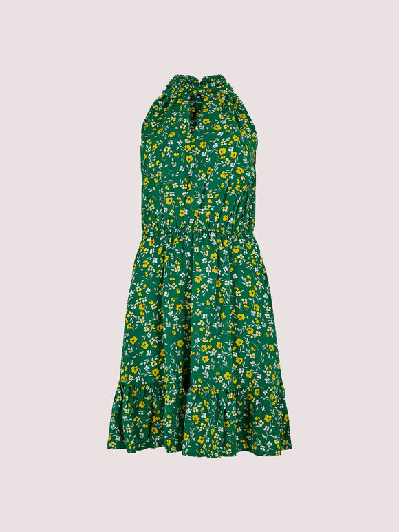 Ditsy Halter Mini Dress, Green, large