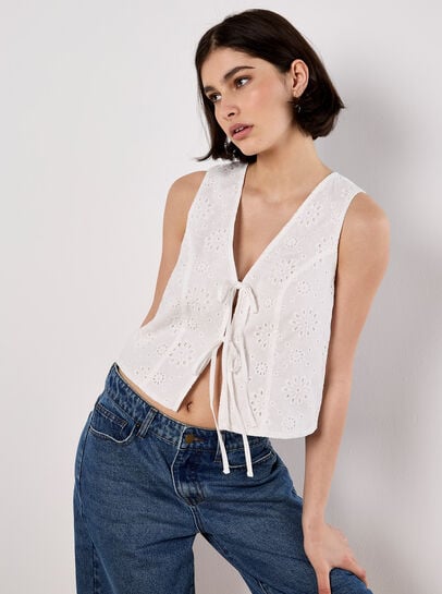 Broderie Anglaise Tie-Up Waistcoat