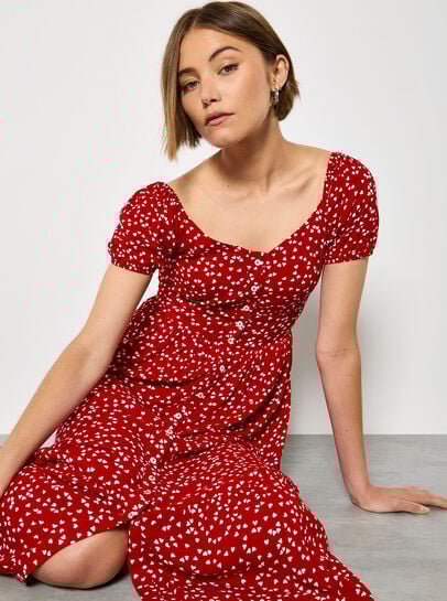 Mini Heart Print Midi Dress
