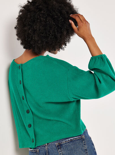 Button Back Ribbed Soft Touch Top