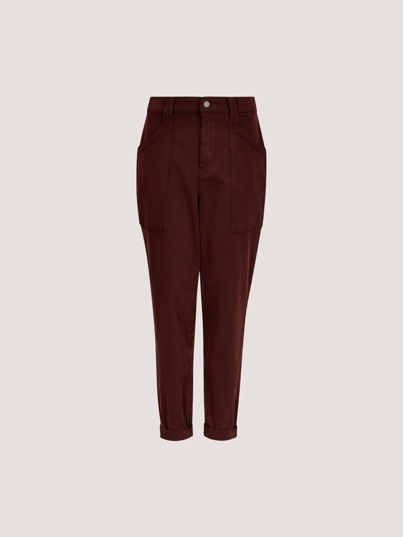 Kate Patch Pocket Tapered Jeans, Burgundy, large