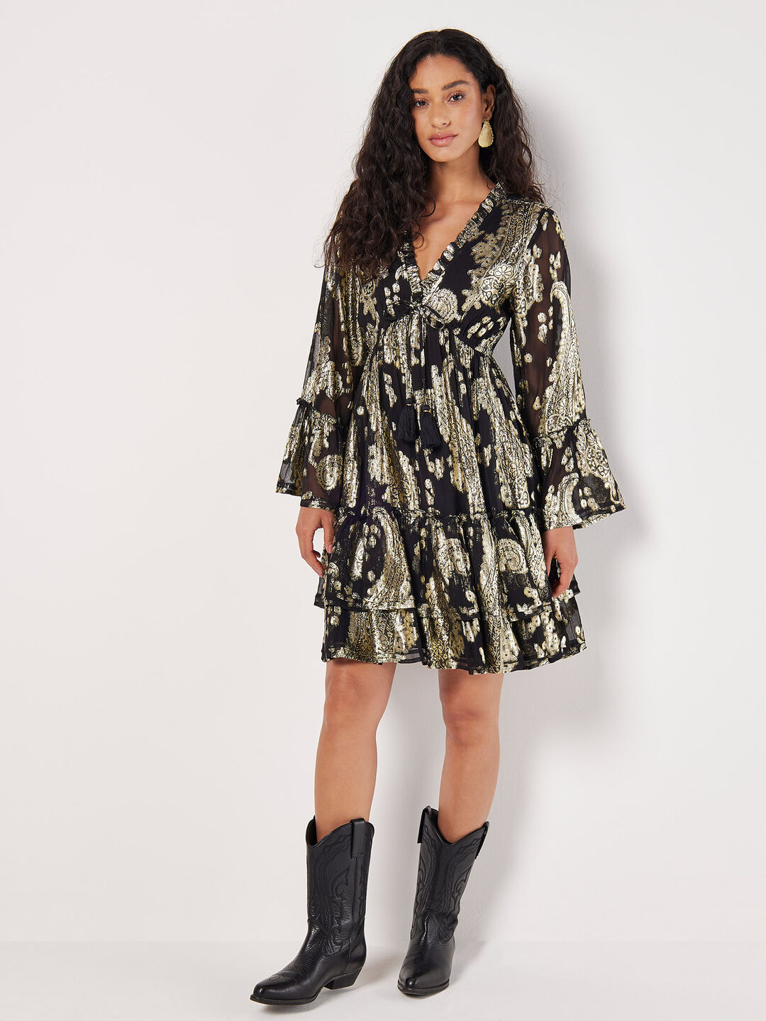 Gold Foil Paisley Mini Dress