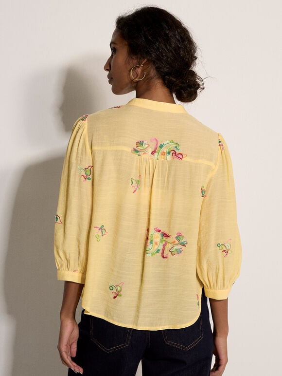 Floral Paisley Embroidered Blouse, Yellow, large