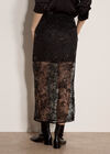 Floral Beaded Lace Midi Skirt, Black, large