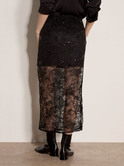 Floral Beaded Lace Midi Skirt