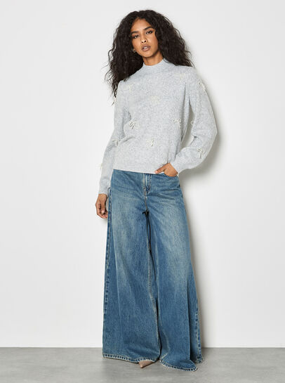 Pearl Bow Embellished Jumper