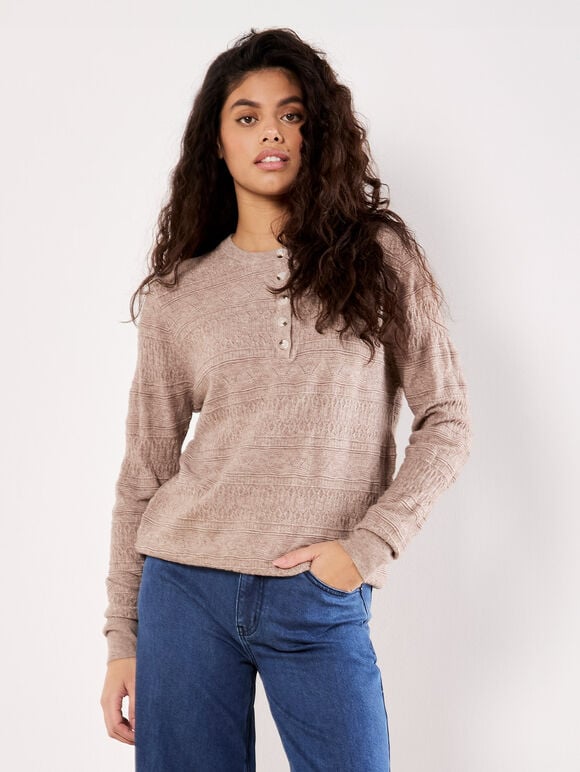 Soft Pointelle Knit Jumper, Stone, large