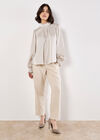 Satin Self-Stripe Tie Back Top, Stone, large