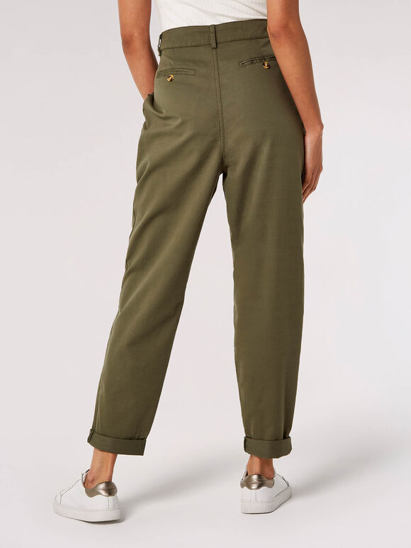 Mittelhohe Hose mit geradem Bein, Khaki, Größe L