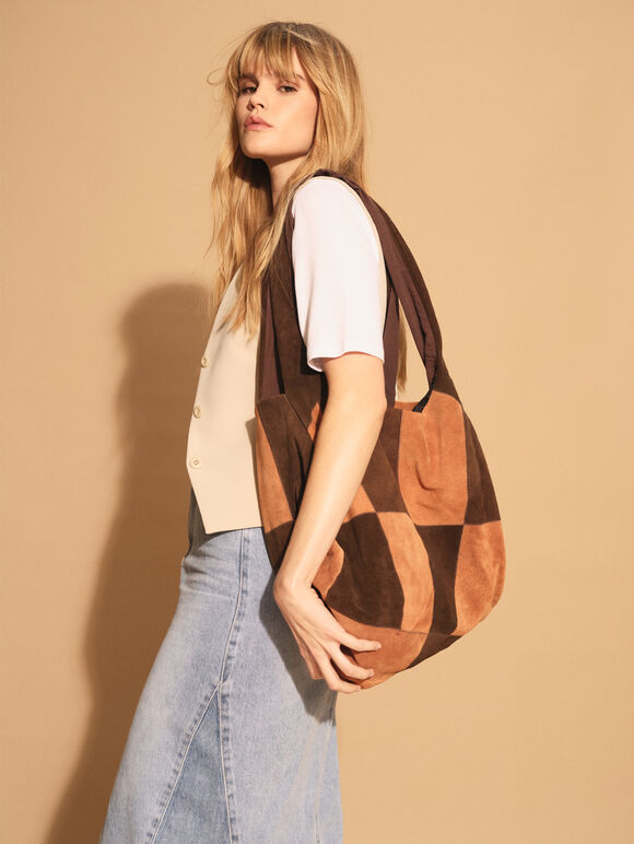 Wildleder-Patchwork-Hobo-Tasche, sortiert, groß