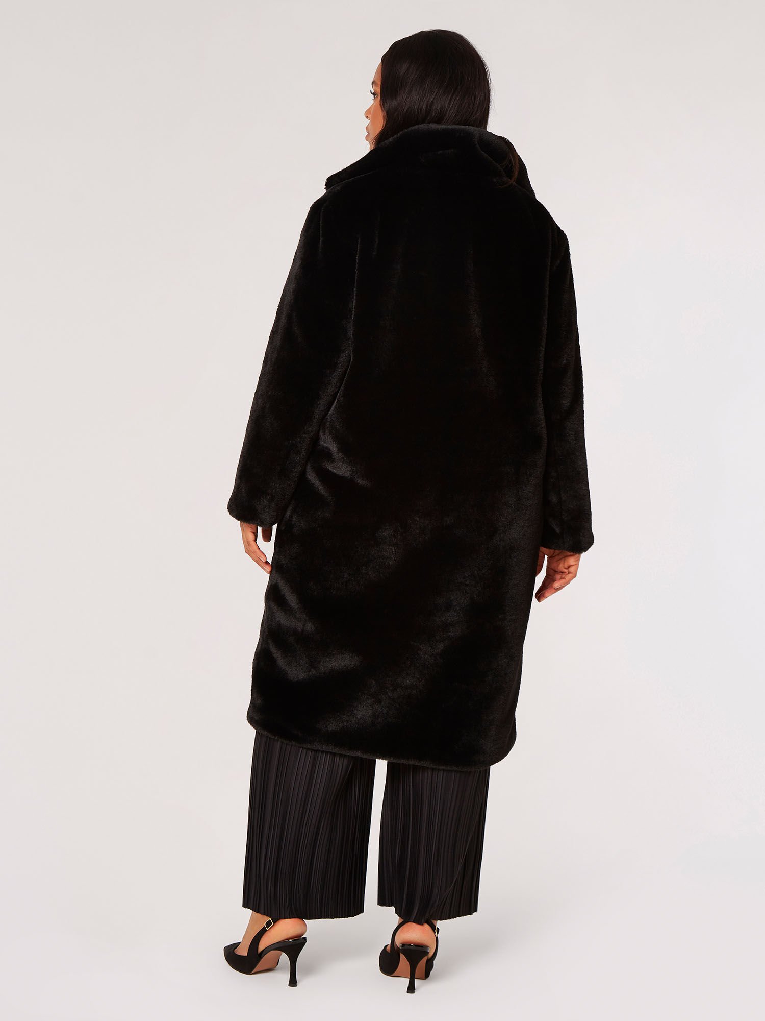 Curve Longline Soft Faux Fur Coat Apricot Clothing