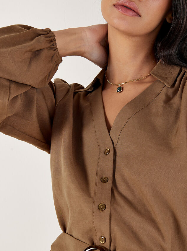 Balloon Sleeve Blouse, Brown, large