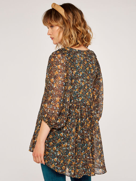 Ditsy Puff Sleeve Top, Green, large