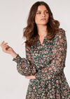 Floral Satin Sparkle Midi Dress, Green, large