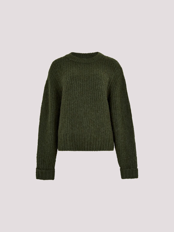 Chunky Knit Boxy Jumper, Green, large