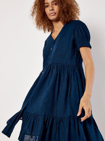 Cotton Blend Dobby Mini Dress