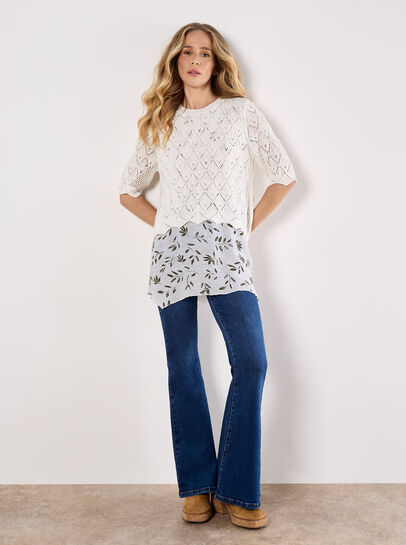 Pointelle Knit Layered Tunic Top