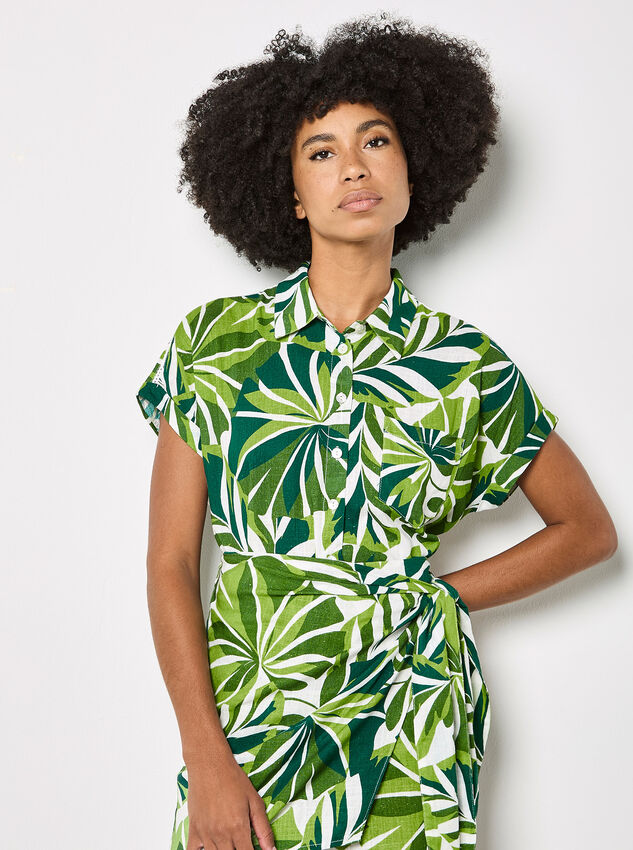 Tropical Leaf Print Shirt, Green, large