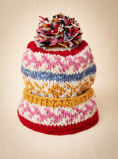 Hand Knit Colourful Stripe Beanie Hat