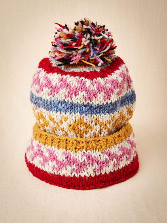 Bonnet à rayures colorées tricoté à la main, assorti, grand