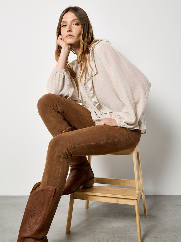 Suedette Leggings, Brown, large