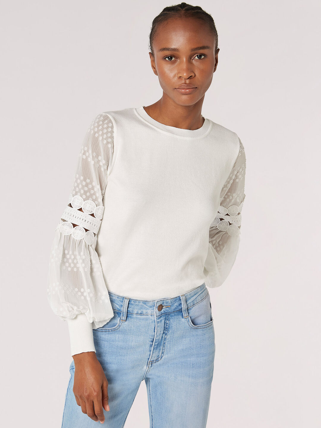 Contrast Chiffon Sleeves Jumper