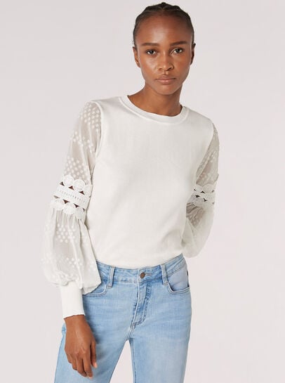 Contrast Chiffon Sleeves Jumper