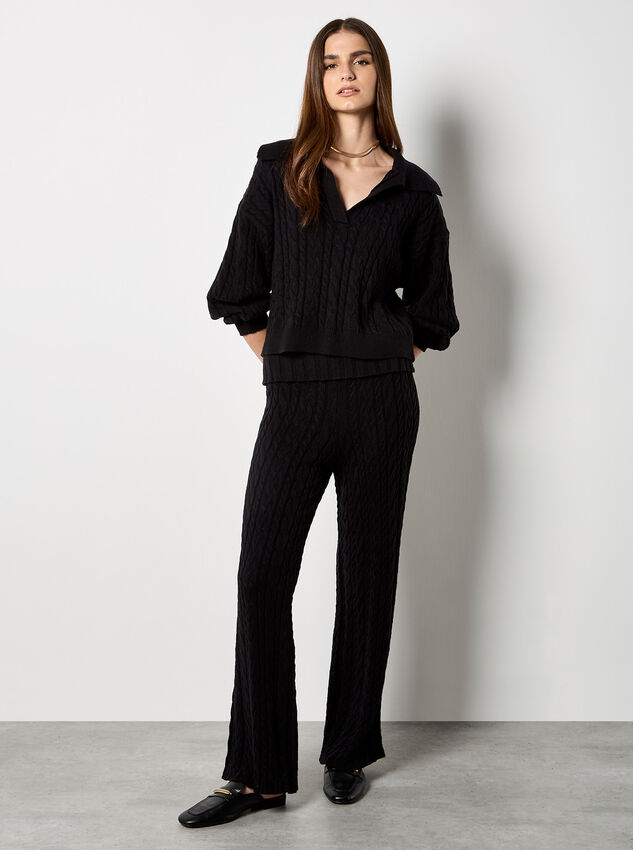 Twisted Cable Knit Crop Jumper, Black, large