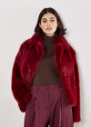 Faux Fur Short Coat, Burgundy, large