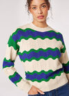 Wavy Stripe Pointelle Jumper, Stone, large