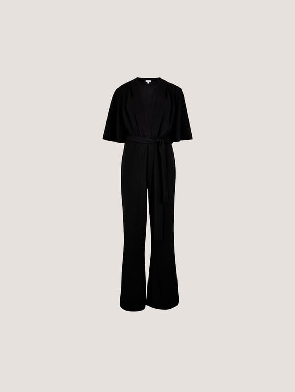 Jersey Crepe Straight-Leg Jumpsuit, Black, large