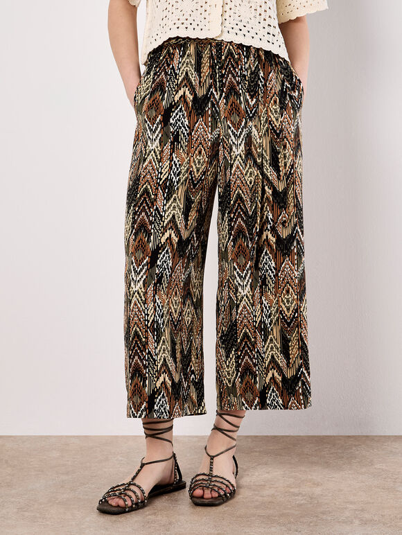 Chevron Print Culotte Trousers, Khaki, large