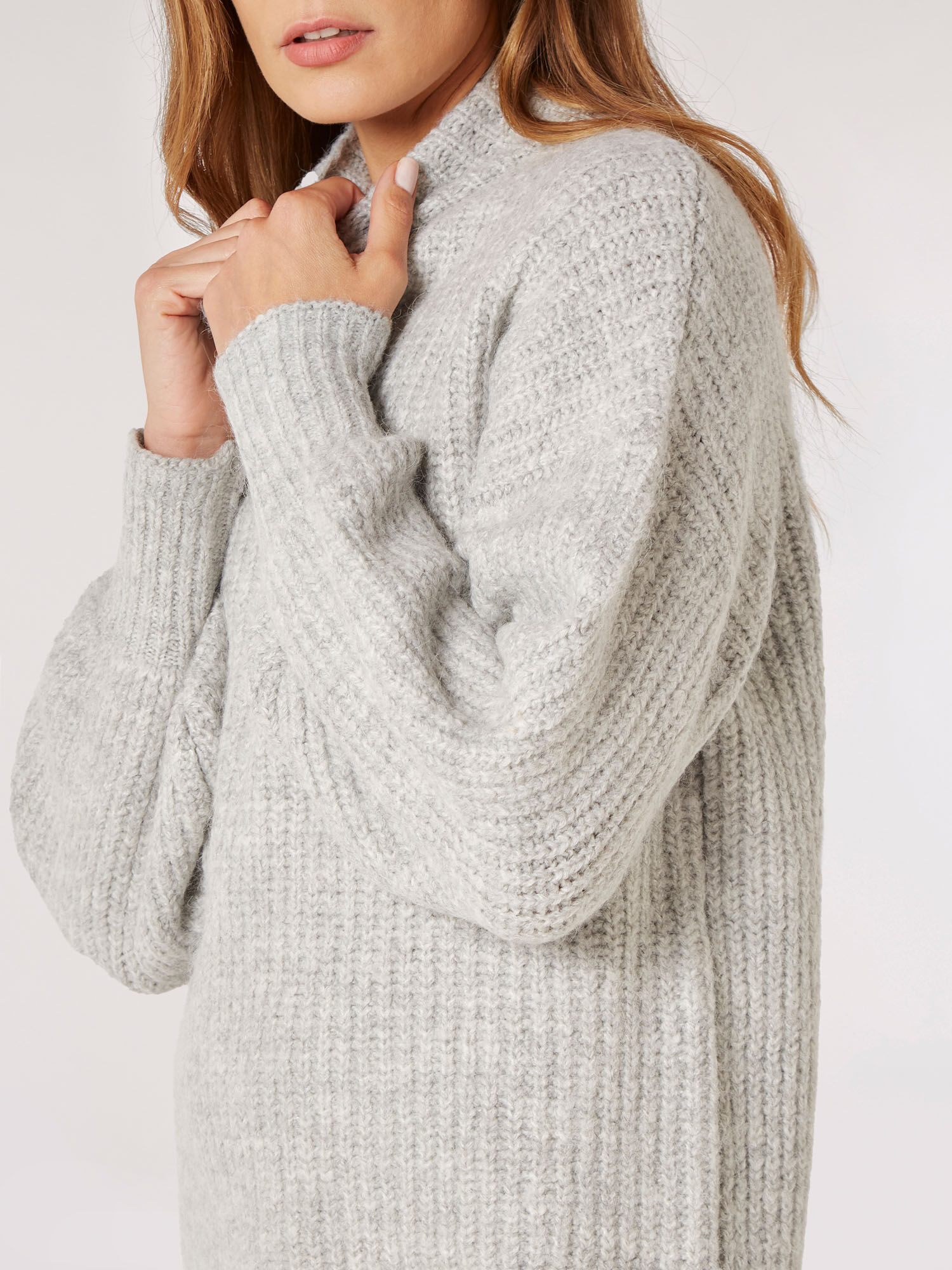 Chunky Knit Mini Jumper Dress Apricot Clothing