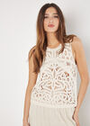 Cotton Blend Lined Crochet Tank Top, Stone, large