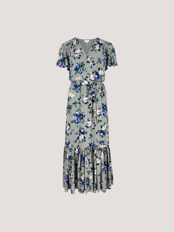 Painterly Roses Wrap Maxi Dress, Mint, large