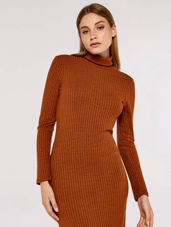 High Neck Midi Dress, Rust, large