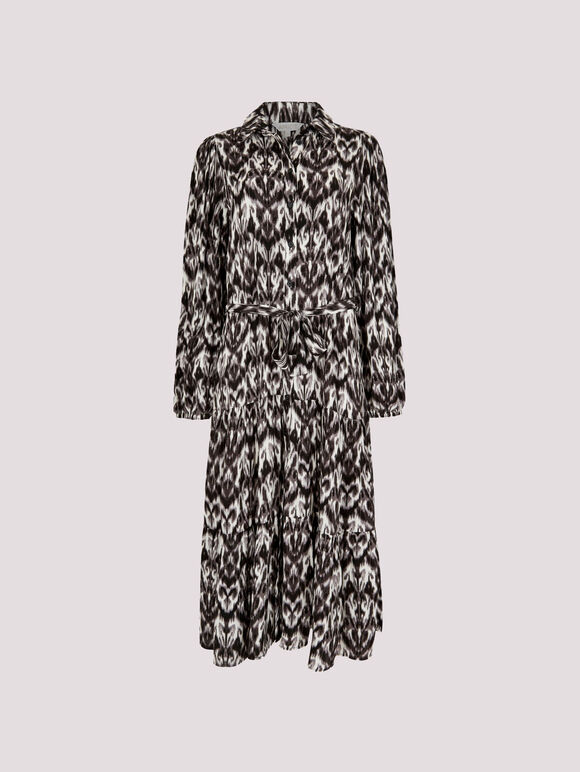 Ikat Tiered Shirt Midi Dress, Dark Grey - Charcoal, large