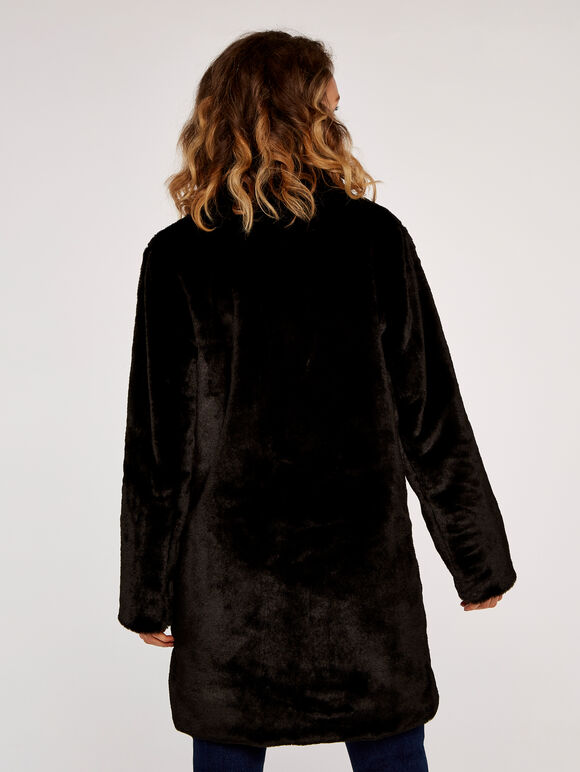 Soft Faux Fur Coat, Black, large