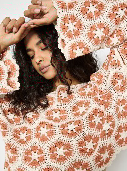 Crochet Hexagons Bell Sleeve Top