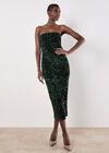 Sequin Bandeau Velvet Bodycon Midi Dress, Green, large