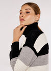Ribbed Colour Block Stripe Jumper, Black, large