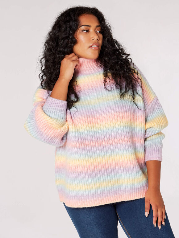 Curve – übergroßer pastell-ombre-pullover, rosa, größe l